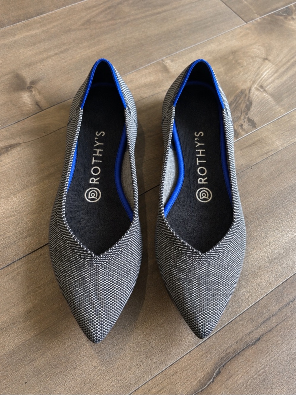 Rothy's The Point Flats Cloud Grey Birdseye Blue Halo Trim Women's Size 7 W7